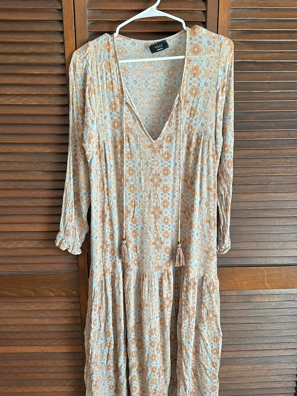 VICI Beige & Light Blue Floral Tiered Maxi Dress